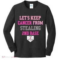 Let's Keep Cancer From Stealing 2nd Base Ribbon Kids Long Sleeve Shirt thumb 0