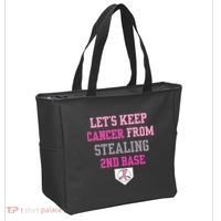Let's Keep Cancer From Stealing 2nd Base Ribbon Tote Bag thumb 2