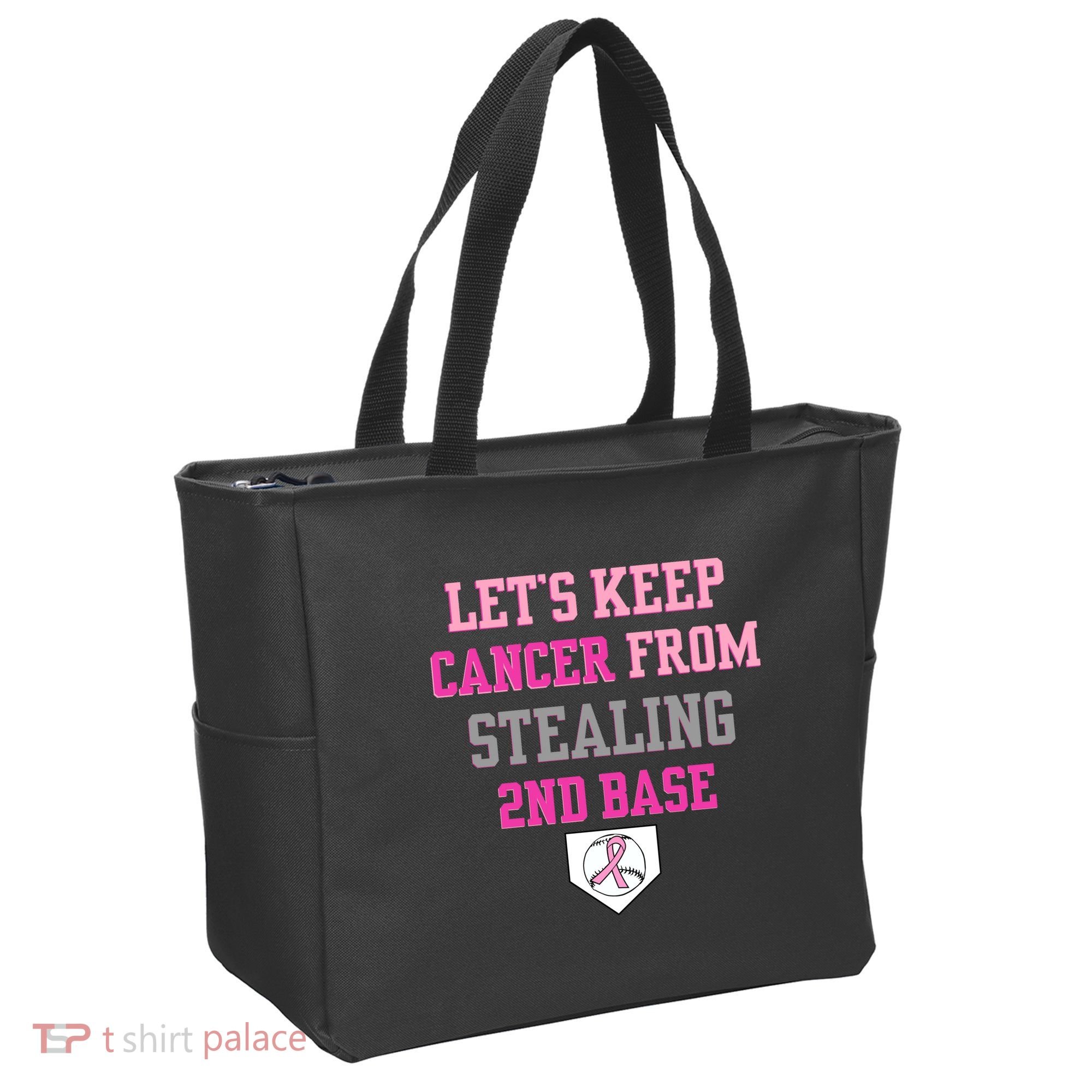 Let's Keep Cancer From Stealing 2nd Base Ribbon Tote Bag