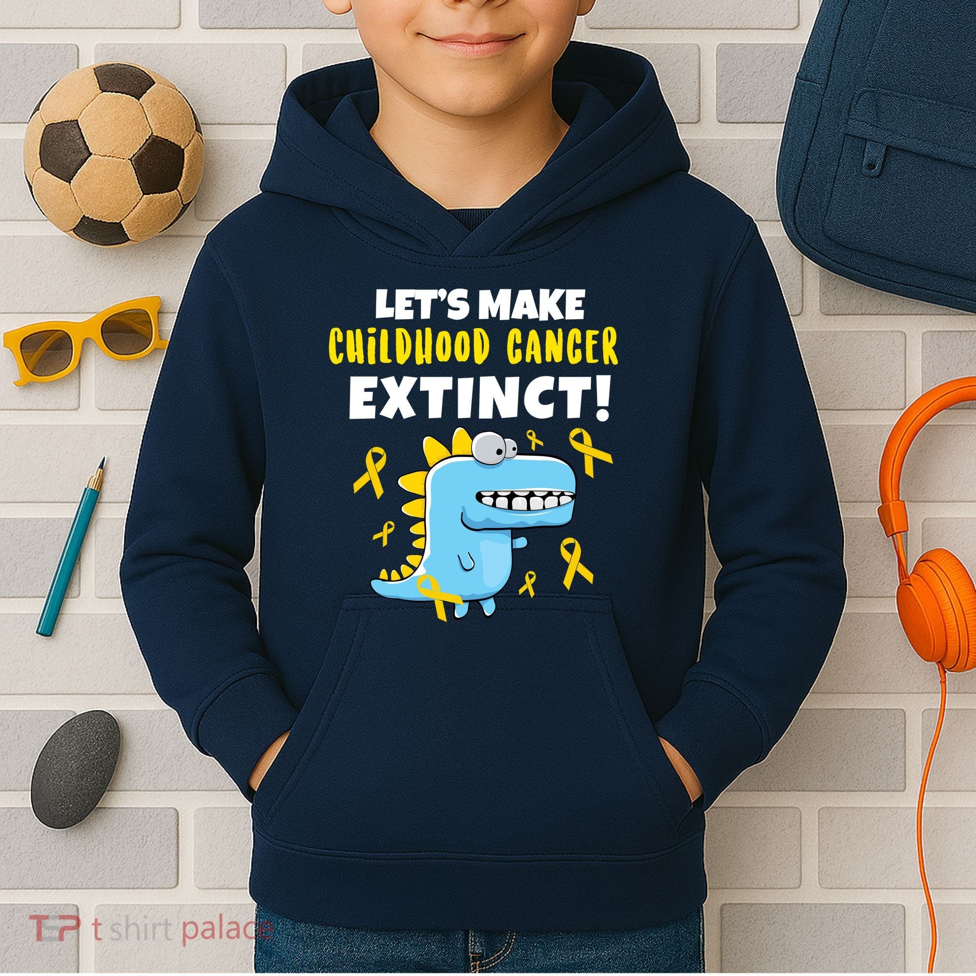 Lets Make Childhood Cancer Extinct Dinosaur Kids Hoodie
