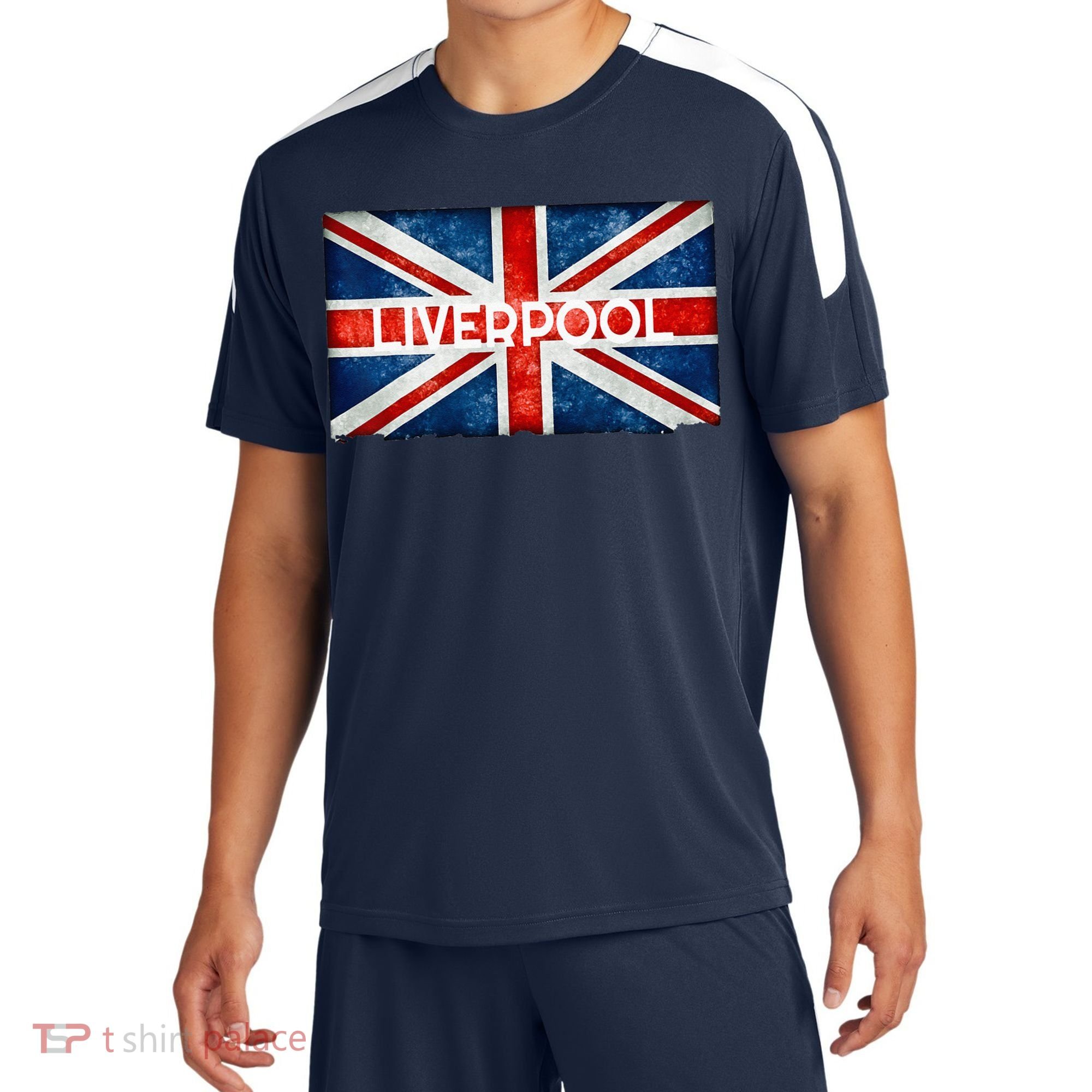 Liverpool England UK Flag . And Souvenir Sport-Tek Competitor United Soccer Jersey