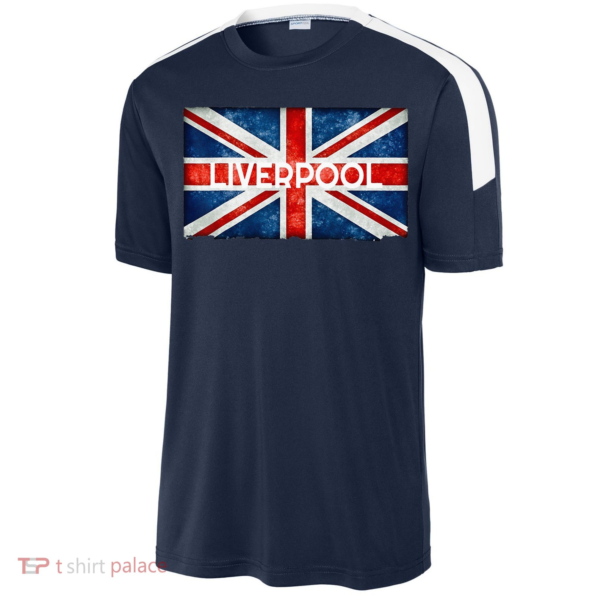 Liverpool England UK Flag . And Souvenir Sport-Tek Competitor United Soccer Jersey
