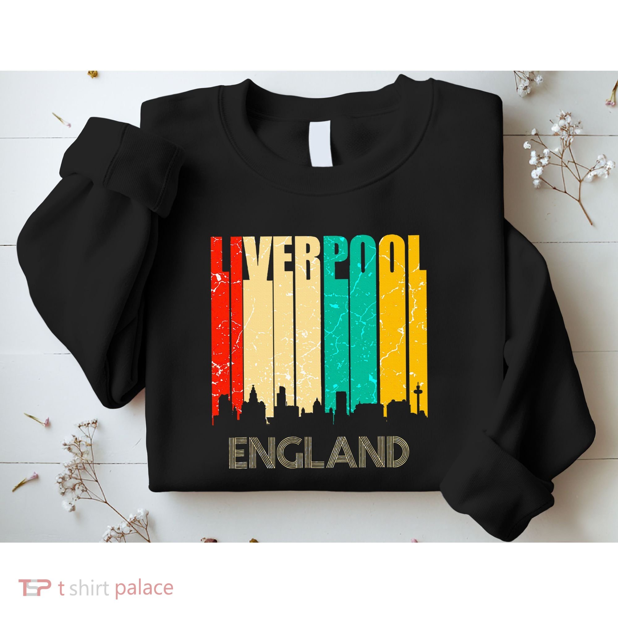Liverpool England United Kingdom Retro City Skyline Sweatshirt