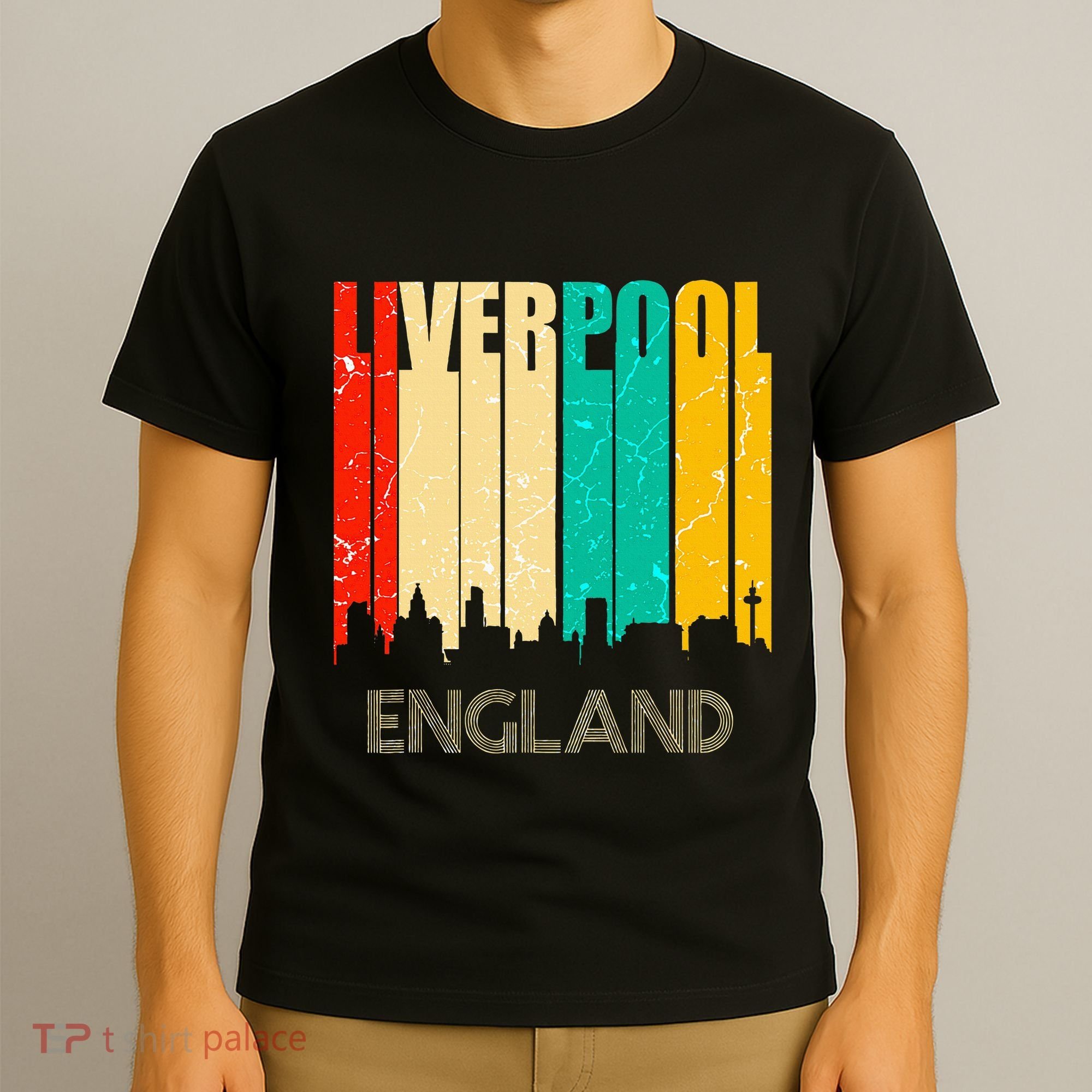 Liverpool England United Kingdom Retro City Skyline T-Shirt