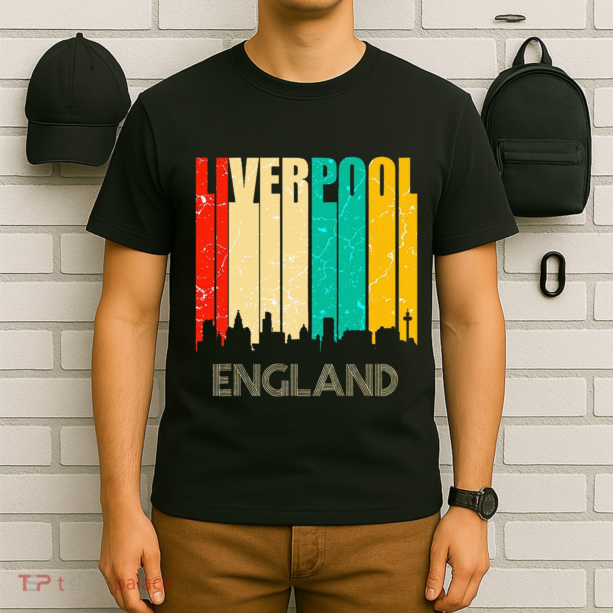 Liverpool England United Kingdom Retro City Skyline T-Shirt