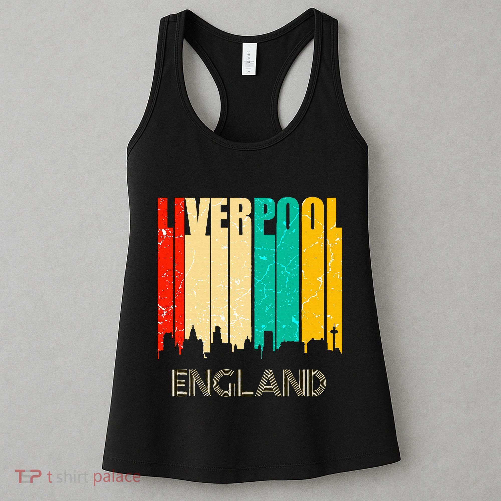 Liverpool England United Kingdom Retro City Skyline Women's Tank Top