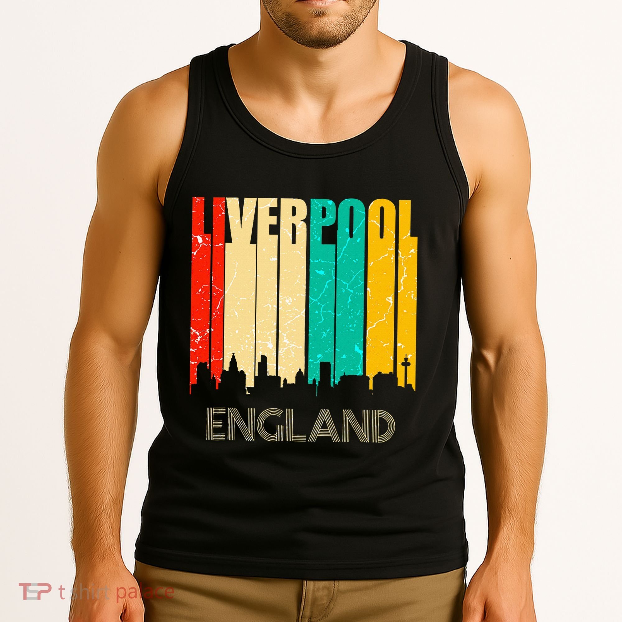 Liverpool England United Kingdom Retro City Skyline Tank Top