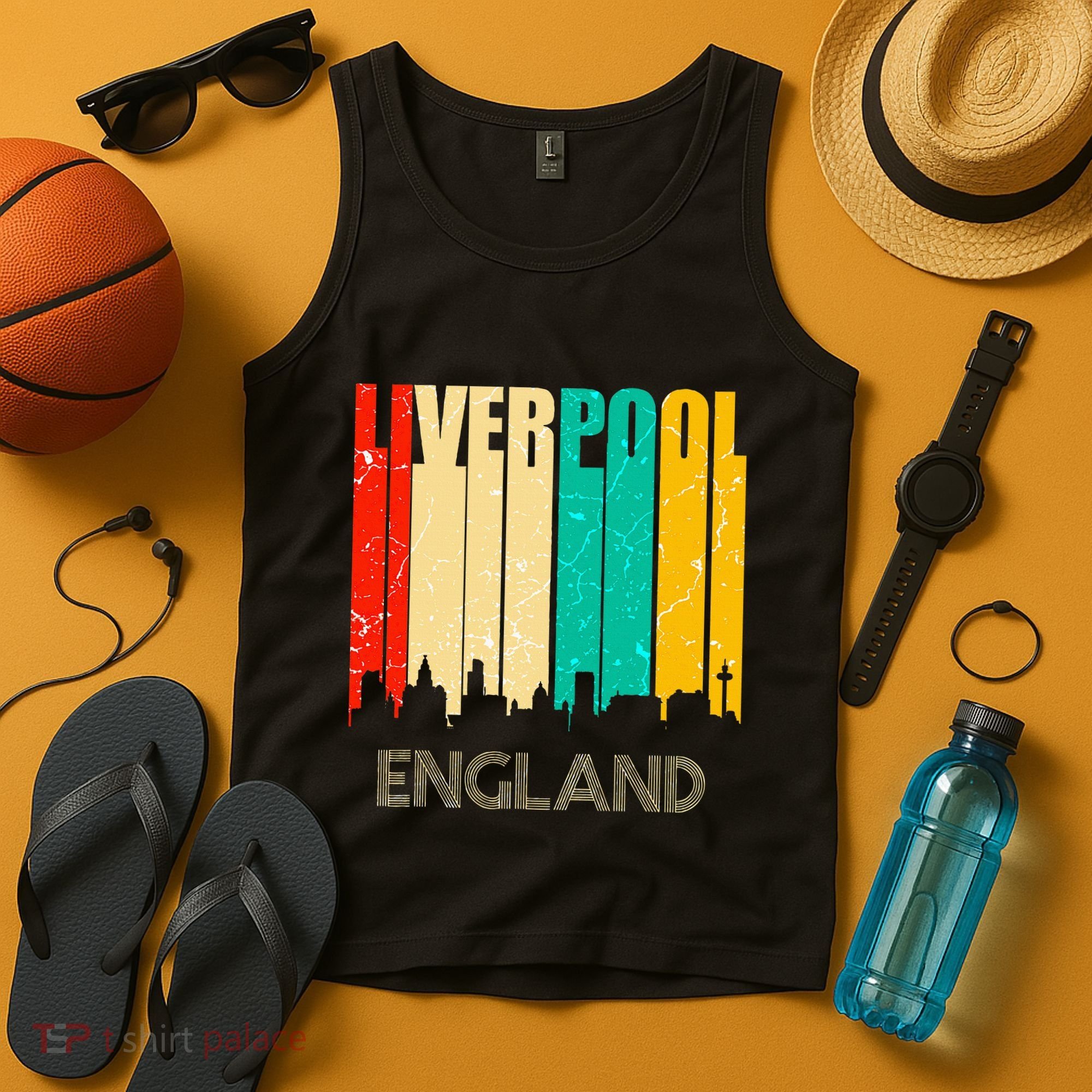Liverpool England United Kingdom Retro City Skyline Tank Top