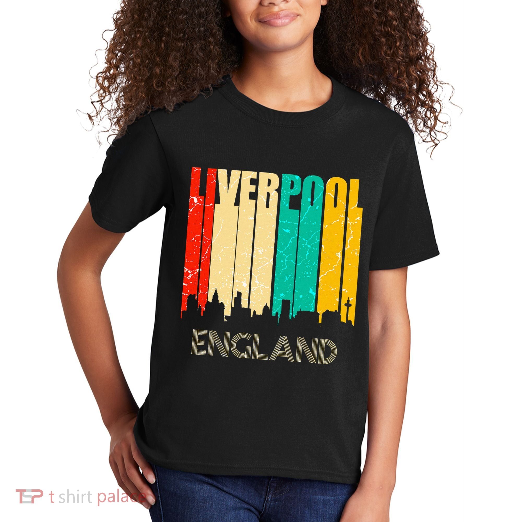 Liverpool England United Kingdom Retro City Skyline Kids T-Shirt