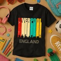 Liverpool England United Kingdom Retro City Skyline Kids T-Shirt thumb 3