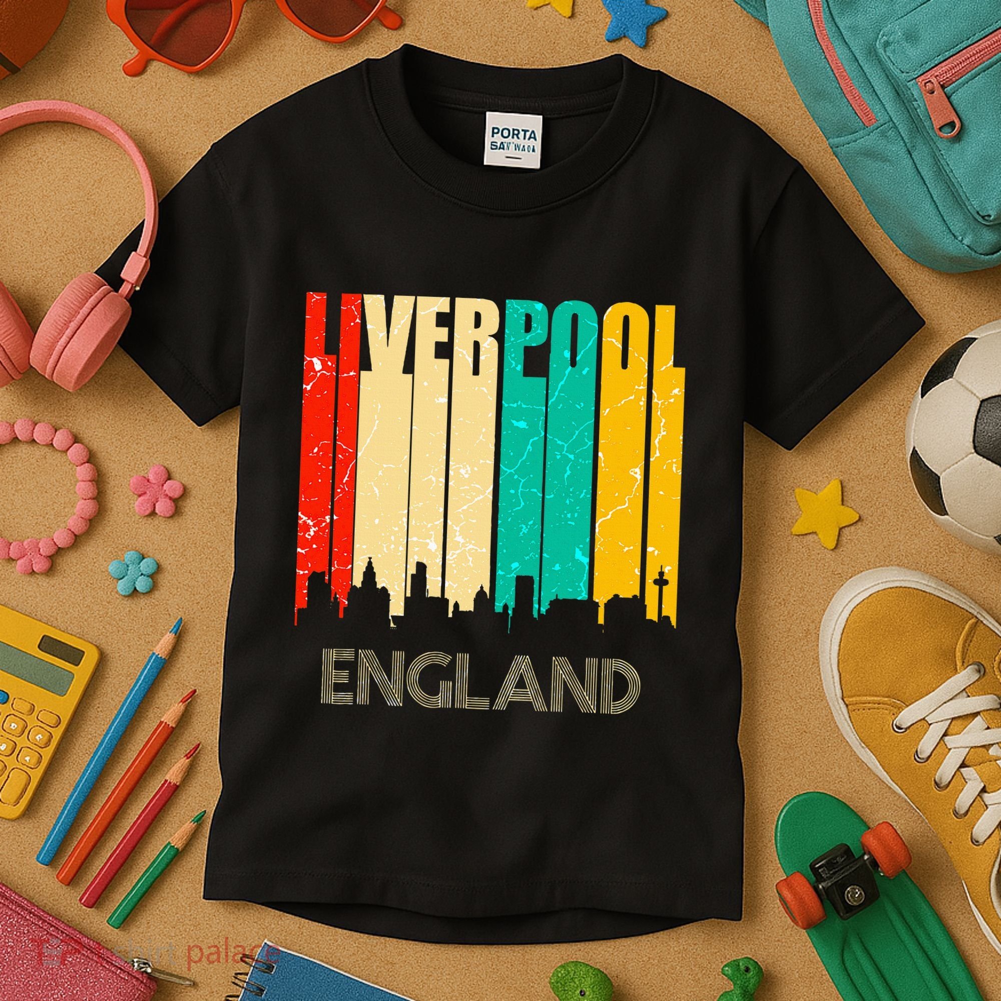 Liverpool England United Kingdom Retro City Skyline Kids T-Shirt
