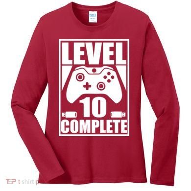 Level 10 Complete Video Gamer 10th Birthday Women's Long Sleeve Shirt
