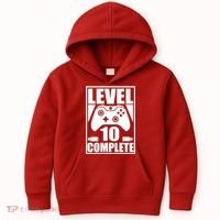 Level 10 Complete Video Gamer 10th Birthday Kids Hoodie thumb 0