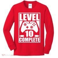 Level 10 Complete Video Gamer 10th Birthday Kids Long Sleeve Shirt thumb 0