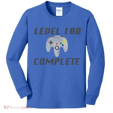 Level 100 Complete 100th Birthday Kids Long Sleeve Shirt