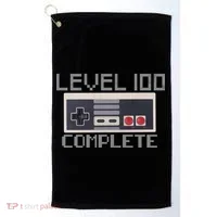 Level 100 Complete Retro Gamer 100th Birthday Golf Towel thumb 0
