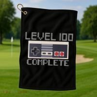 Level 100 Complete Retro Gamer 100th Birthday Golf Towel thumb 1