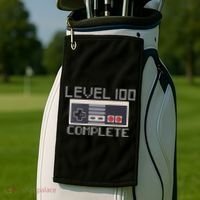 Level 100 Complete Retro Gamer 100th Birthday Golf Towel thumb 2
