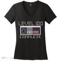 Level 100 Complete Retro Gamer 100th Birthday Women's V-Neck T-Shirt thumb 0
