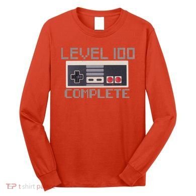 Level 100 Complete Retro Gamer 100th Birthday Long Sleeve Shirt