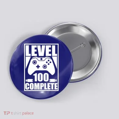 Level 100 Complete Video Gamer 100th Birthday Button