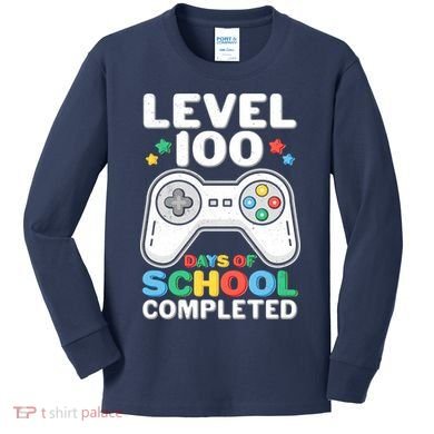 Level 100 Days Of School Completed Gamer Kids Long Sleeve Shirt