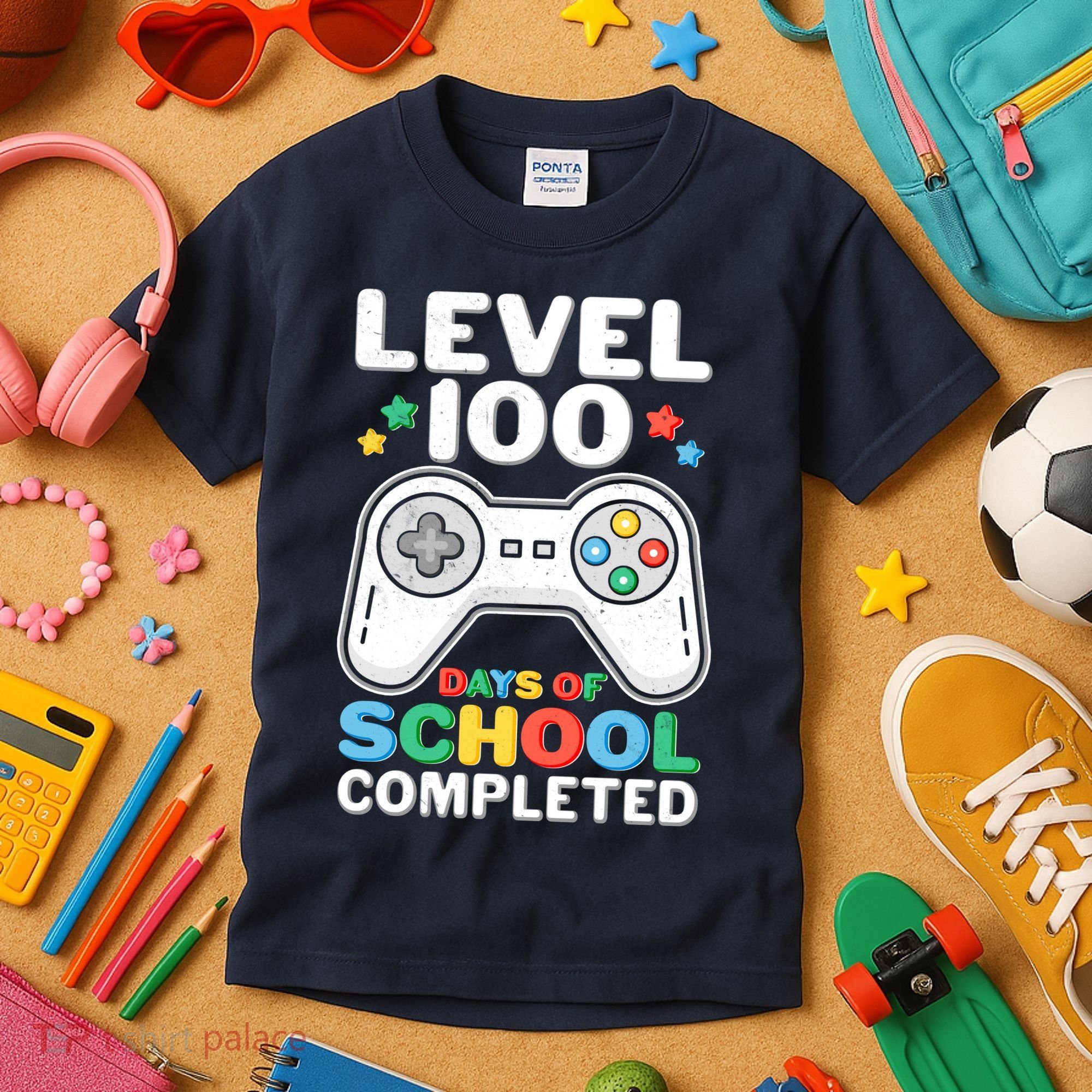 Level 100 Days Of School Completed Gamer Kids T-Shirt