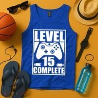 Level 15 Complete Video Gamer 15th Birthday Tank Top thumb 4