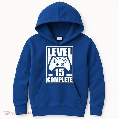 Level 15 Complete Video Gamer 15th Birthday Kids Hoodie