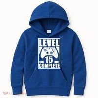 Level 15 Complete Video Gamer 15th Birthday Kids Hoodie thumb 0
