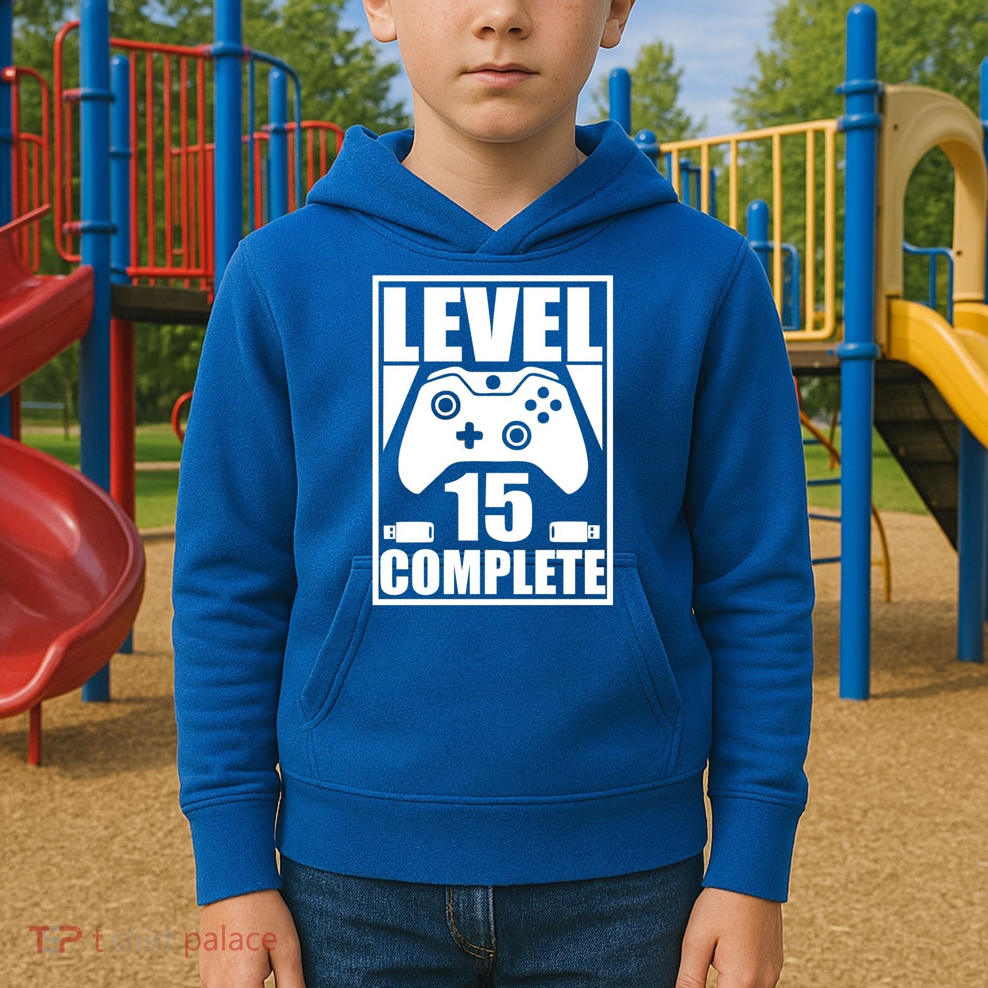 Level 15 Complete Video Gamer 15th Birthday Kids Hoodie