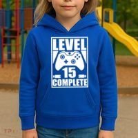 Level 15 Complete Video Gamer 15th Birthday Kids Hoodie thumb 3