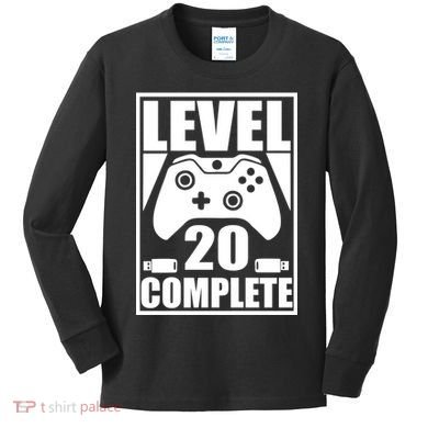 Level 20 Complete Gaming 20th Birthday Kids Long Sleeve Shirt