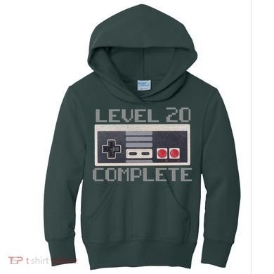 Level 20 Complete Retro Gamer 20th Birthday Kids Hoodie