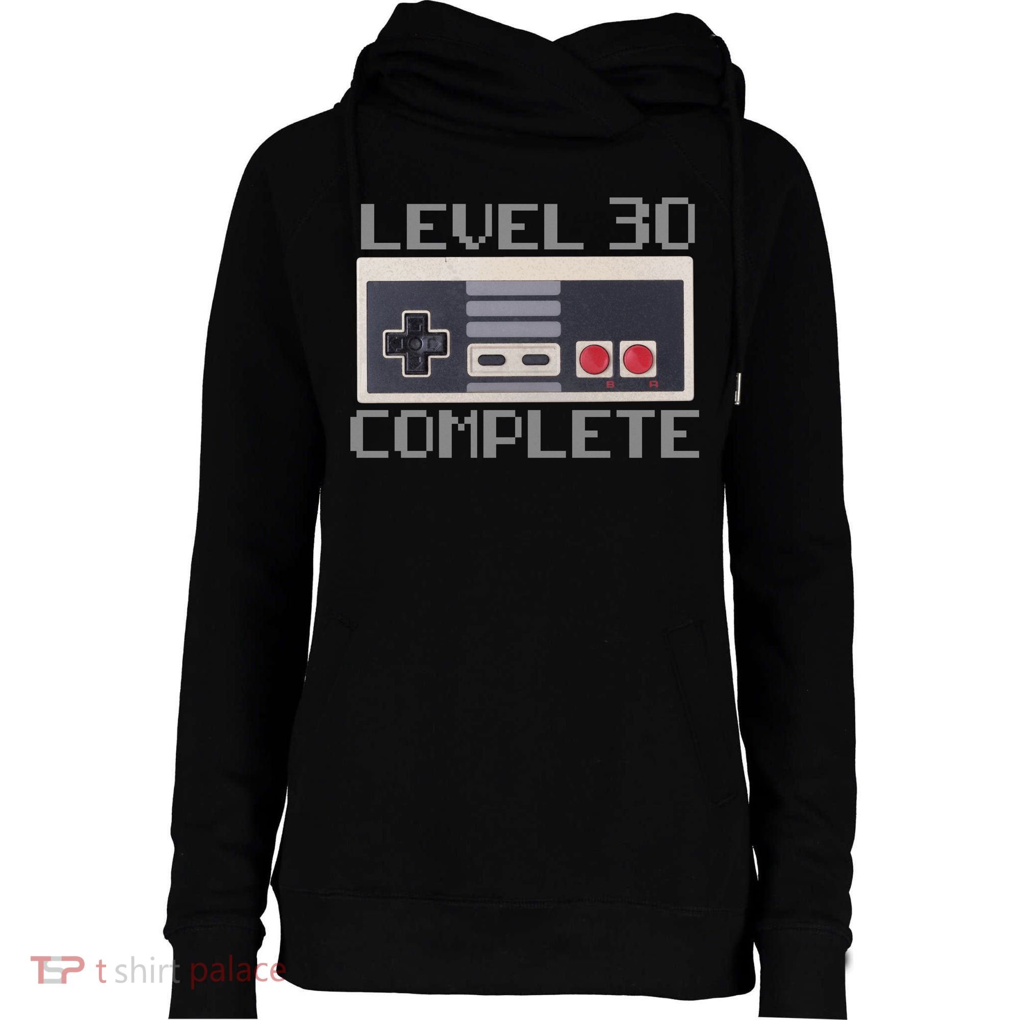 Level 30 Complete Retro Gamer 30th Birthday Womens Funnel Neck Pullover Hood