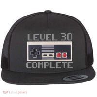 Level 30 Complete Retro Gamer 30th Birthday Flat Bill Trucker Hat thumb 0