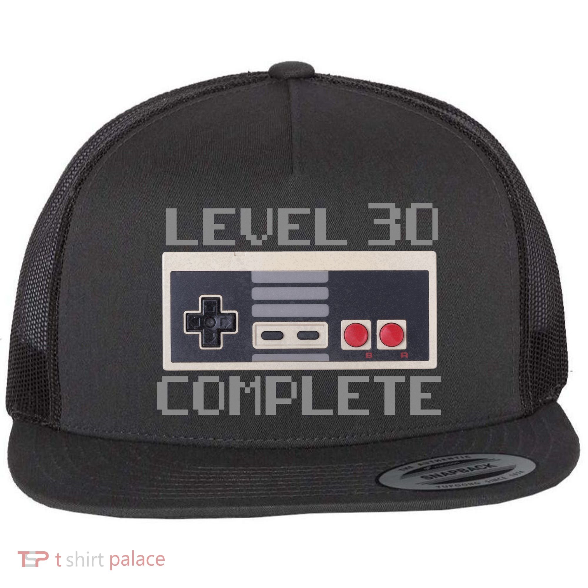 Level 30 Complete Retro Gamer 30th Birthday Flat Bill Trucker Hat