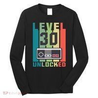 Level 30 Unlocked Funny Retro Gamer Birthday Long Sleeve Shirt thumb 0