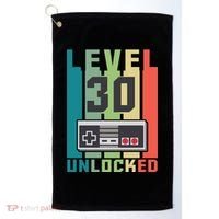 Level 30 Unlocked Funny Retro Gamer Birthday Golf Towel thumb 0