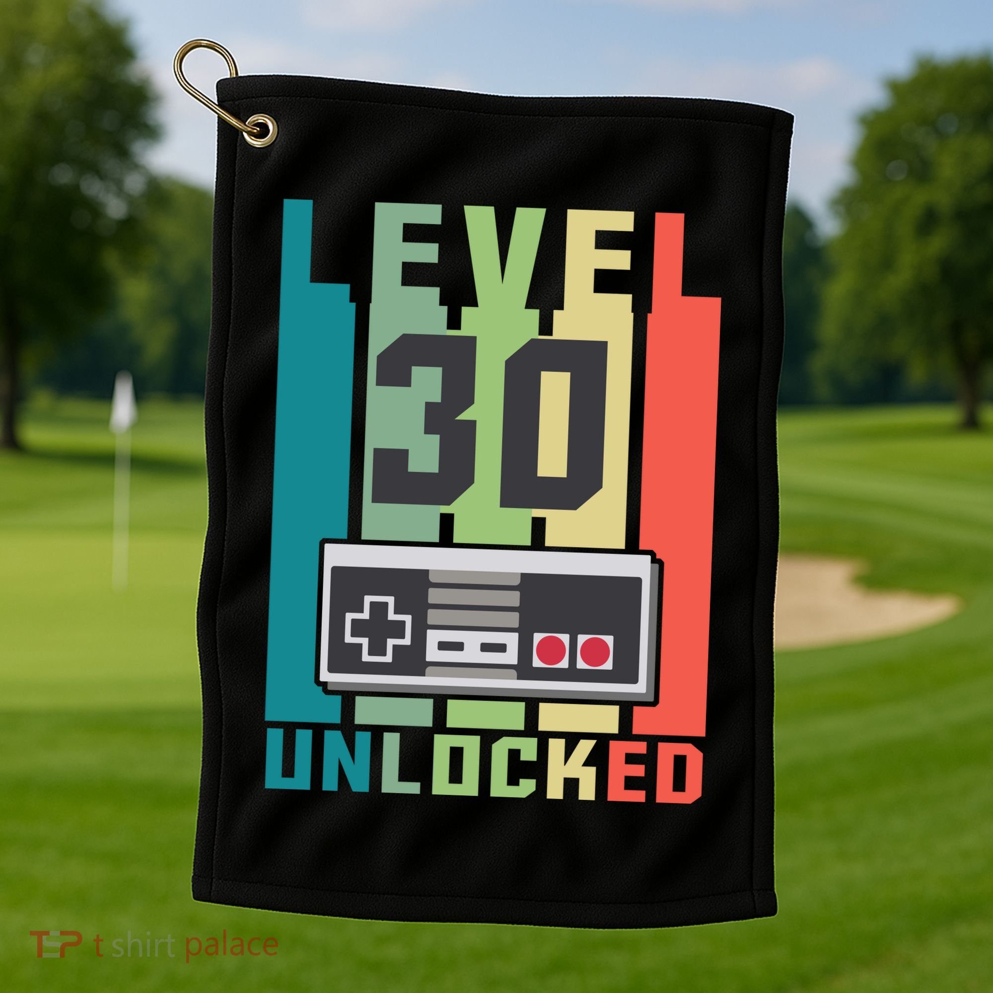 Level 30 Unlocked Funny Retro Gamer Birthday Golf Towel