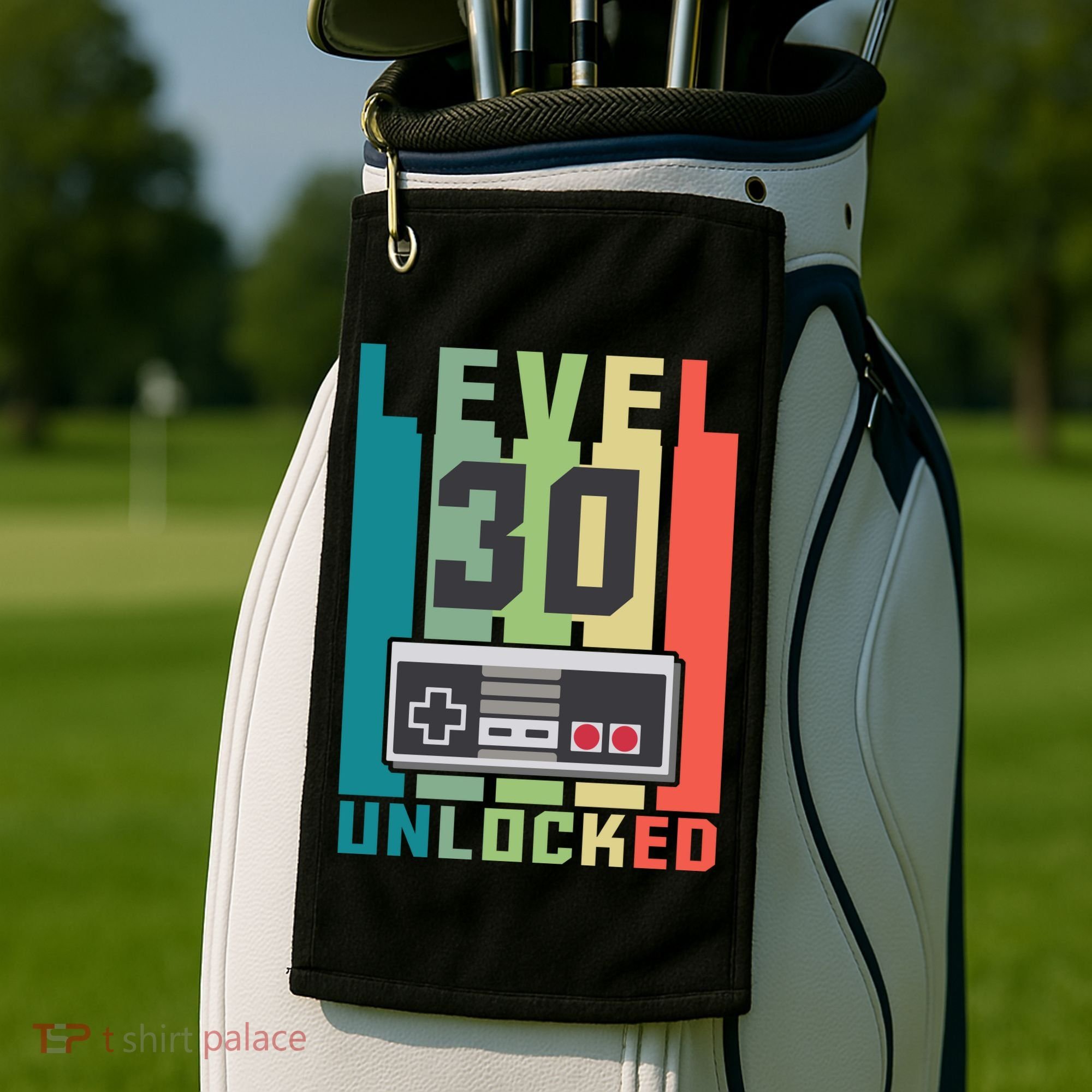 Level 30 Unlocked Funny Retro Gamer Birthday Golf Towel