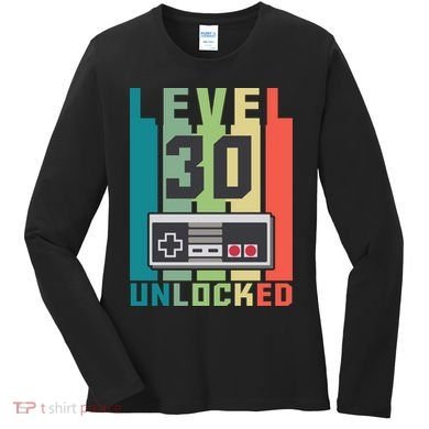 Level 30 Unlocked Funny Retro Gamer Birthday Women's Long Sleeve Shirt