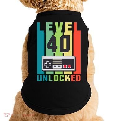 Level 40 Unlocked Funny Retro Gamer Birthday Doggie Tank