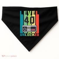Level 40 Unlocked Funny Retro Gamer Birthday USA-Made Doggie Bandana thumb 0