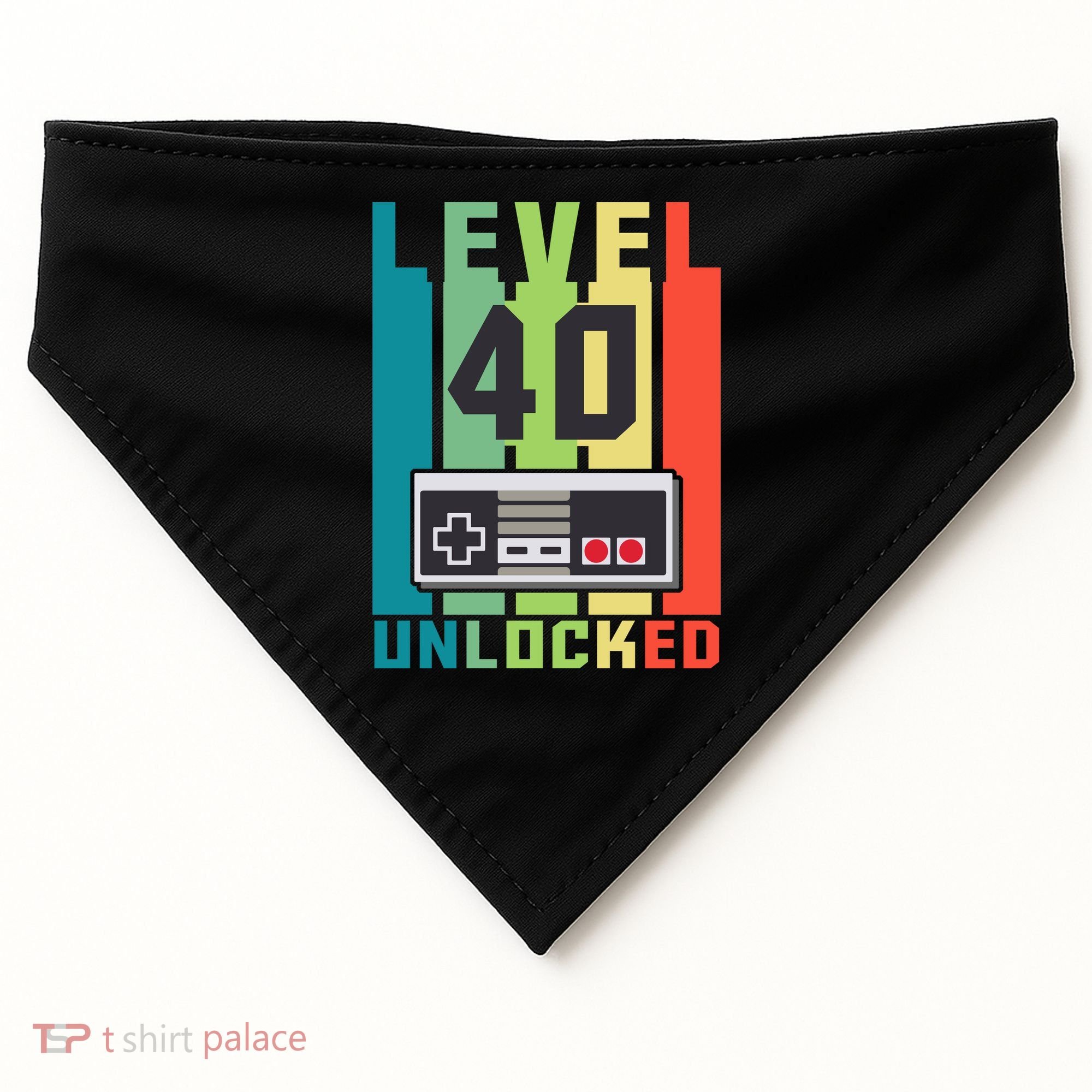 Level 40 Unlocked Funny Retro Gamer Birthday USA-Made Doggie Bandana