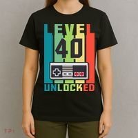 Level 40 Unlocked Funny Retro Gamer Birthday T-Shirt thumb 4