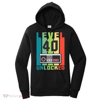 Level 40 Unlocked Funny Retro Gamer Birthday Women's Hoodie