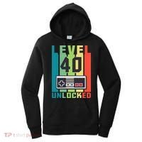 Level 40 Unlocked Funny Retro Gamer Birthday Women's Hoodie thumb 0