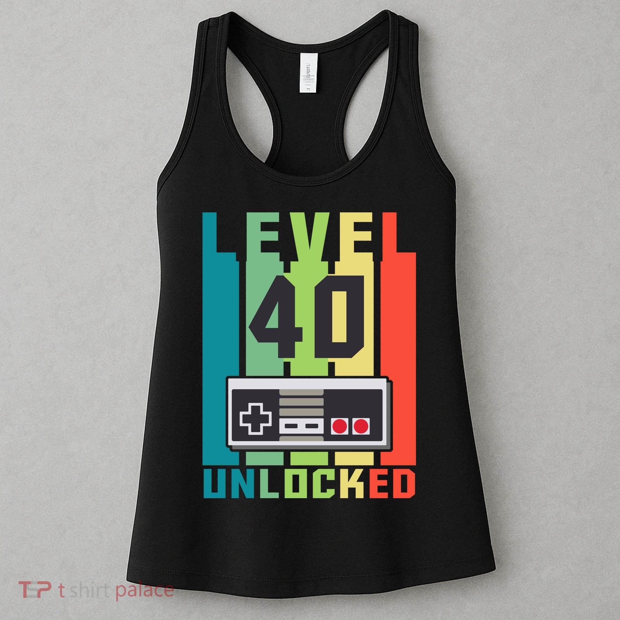 Level 40 Unlocked Funny Retro Gamer Birthday Women's Tank Top