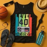 Level 40 Unlocked Funny Retro Gamer Birthday Tank Top thumb 4